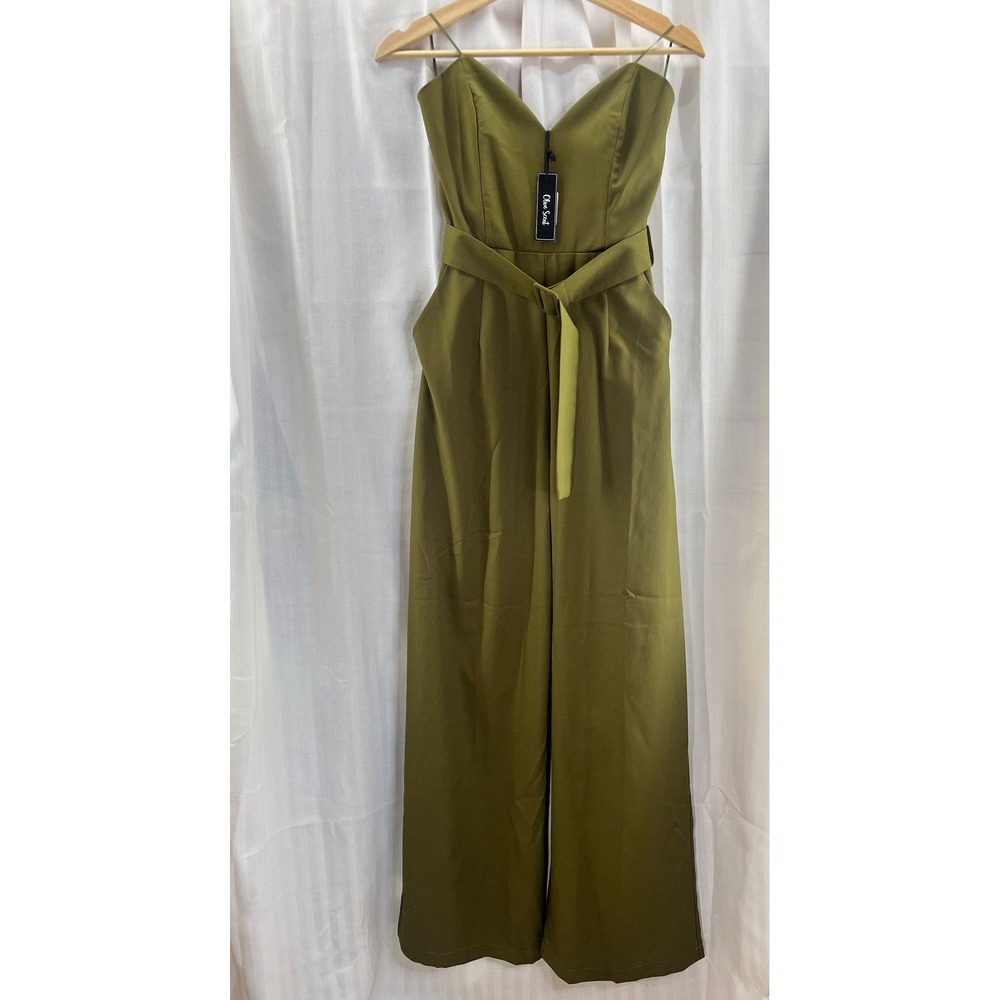 Olive‎ Scent Olive Green Wide Leg Jumpsuit Belted V Neck Sleeveless S Brunch